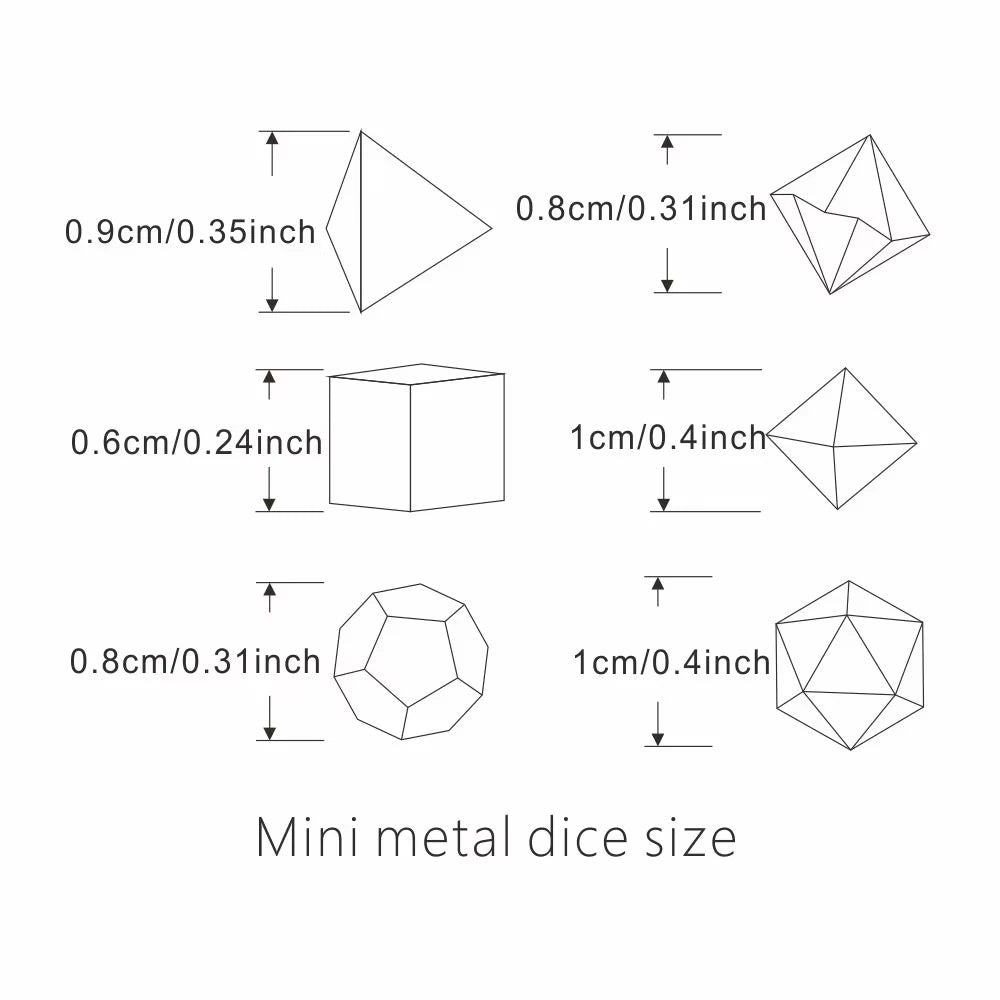 Teeny-Weeny Metal Dice Set – 7-Piece Polyhedral RPG Dice