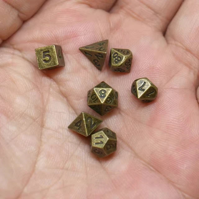 Teeny-Weeny Metal Dice Set – 7-Piece Polyhedral RPG Dice